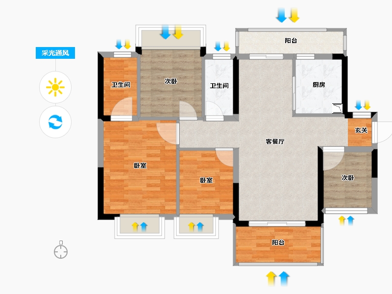 广西壮族自治区-南宁市-龙光玖悦府-87.76-户型库-采光通风