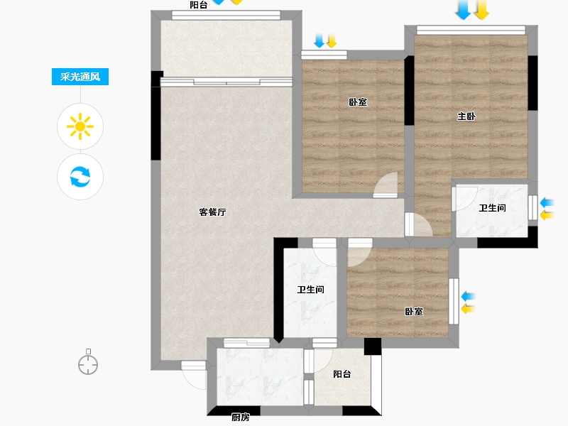 四川省-南充市-玉龙城-70.47-户型库-采光通风