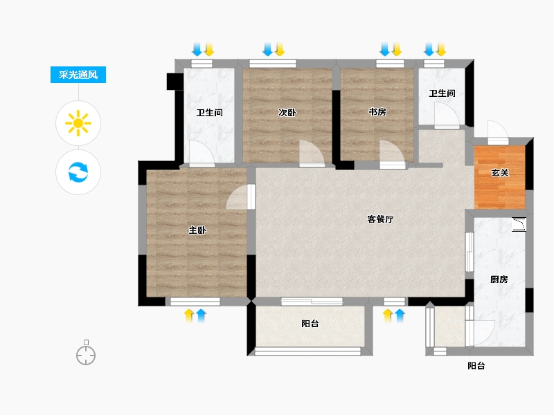 四川省-雅安市-领地金科碧桂园·天麓湾-78.40-户型库-采光通风