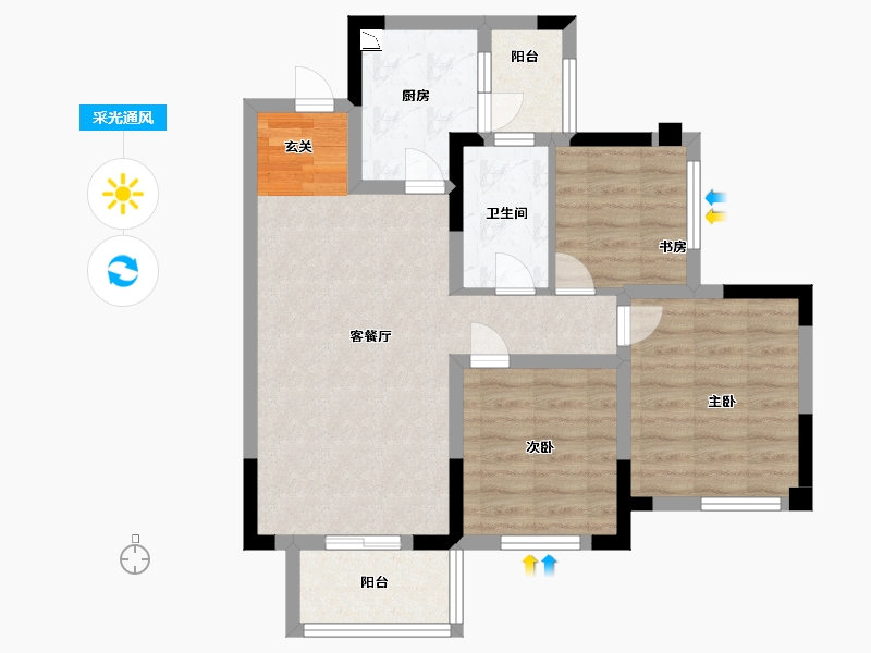 四川省-雅安市-领地金科碧桂园·天麓湾-70.36-户型库-采光通风