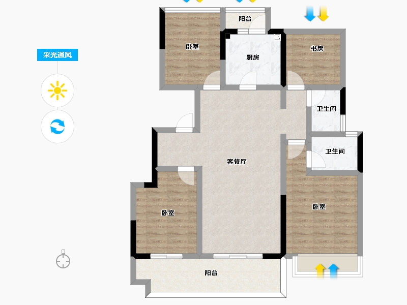 四川省-宜宾市-宜宾中梁壹号院-98.89-户型库-采光通风