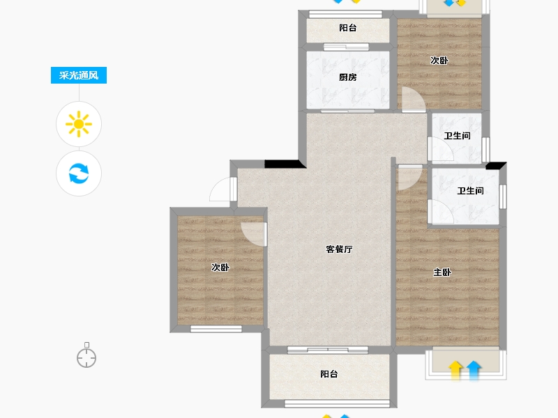 四川省-绵阳市-同立·中央23街区-87.63-户型库-采光通风