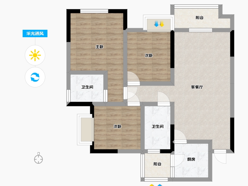 四川省-巴中市-杨坝.小院-80.97-户型库-采光通风