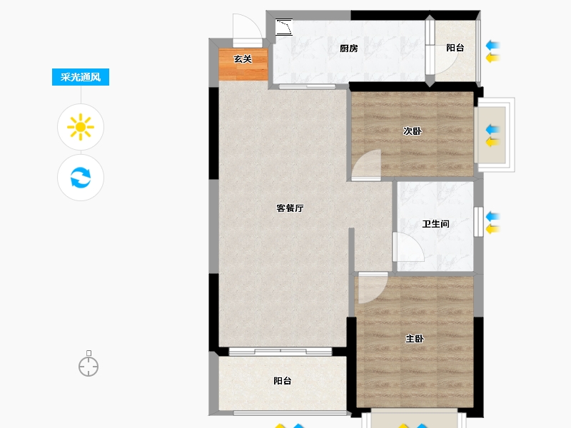 广西壮族自治区-南宁市-南宁空港恒大世纪梦幻城-66.60-户型库-采光通风