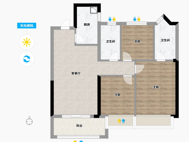 江苏省-南京市-正荣润棠府-71.00-户型库-采光通风