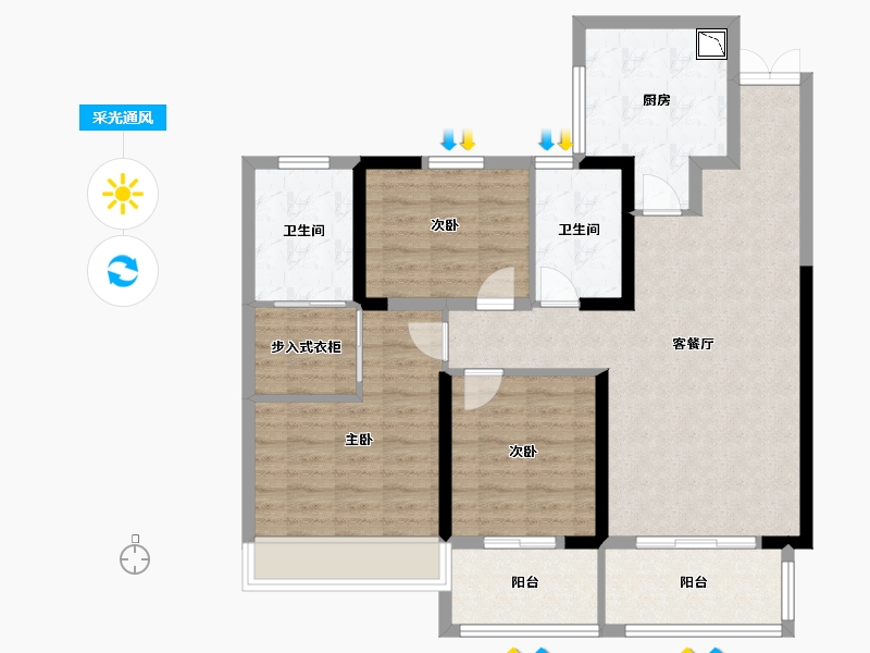 江苏省-扬州市-佳源世纪天城-97.40-户型库-采光通风