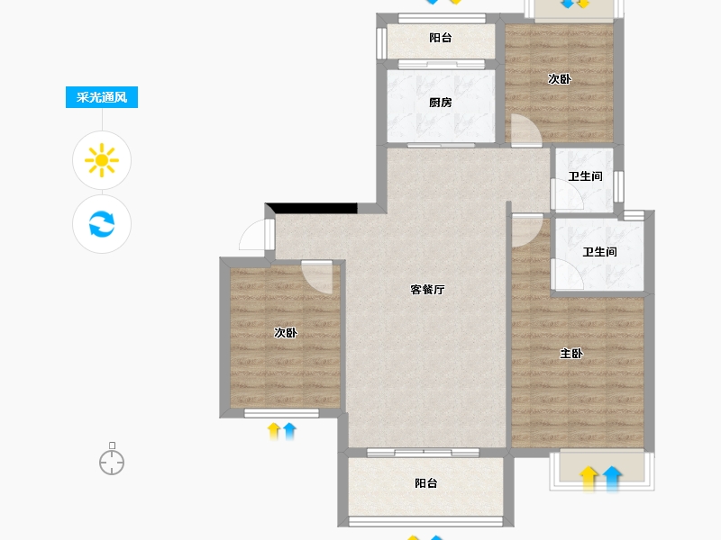 四川省-绵阳市-同立·中央23街区-88.55-户型库-采光通风