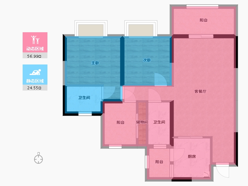 四川省-宜宾市-白沙翡翠城-71.67-户型库-动静分区