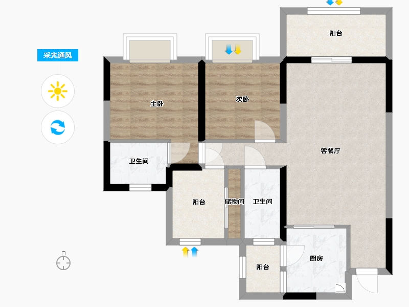 四川省-宜宾市-白沙翡翠城-71.67-户型库-采光通风