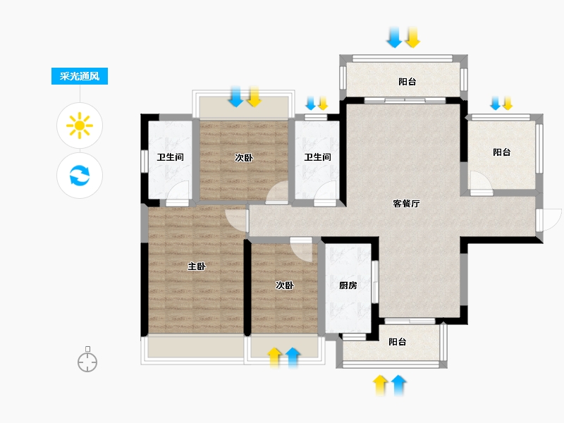 四川省-绵阳市-敏捷悦江府-95.85-户型库-采光通风