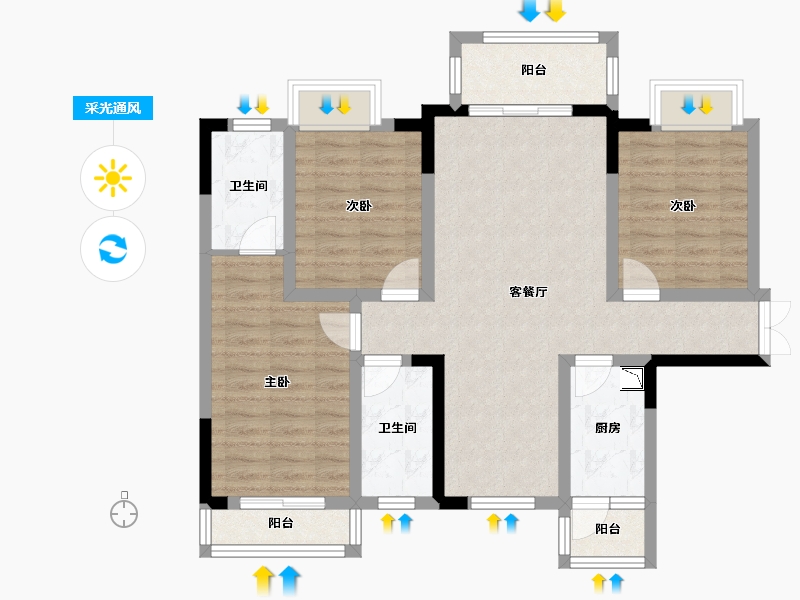 四川省-绵阳市-葫芦溪新城-86.24-户型库-采光通风