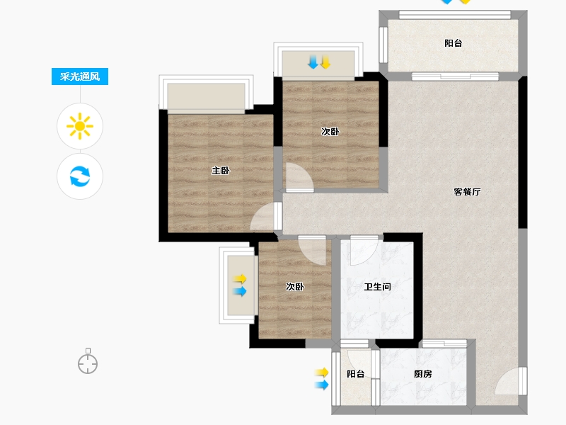 四川省-绵阳市-兴发孔雀公园-71.73-户型库-采光通风