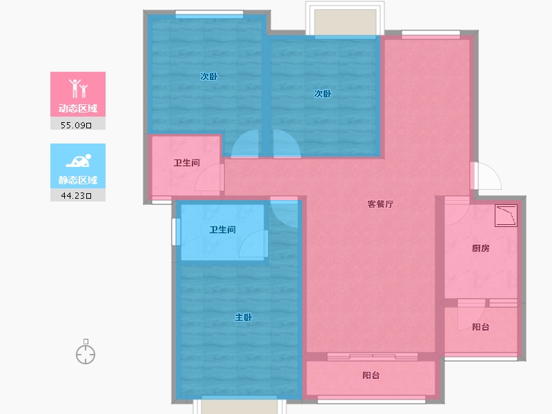 四川省-绵阳市-葫芦溪新城-87.62-户型库-动静分区