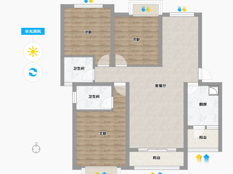 四川省-绵阳市-葫芦溪新城-87.62-户型库-采光通风