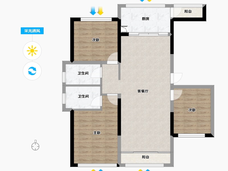 广西壮族自治区-桂林市-金柯御城-88.75-户型库-采光通风