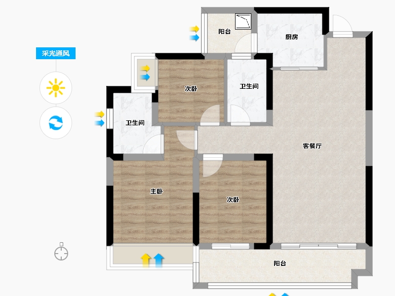 四川省-绵阳市-敏捷悦江府-86.60-户型库-采光通风