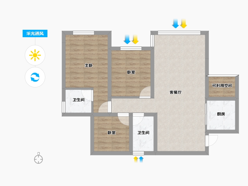 四川省-南充市-锦城中央公园-73.69-户型库-采光通风