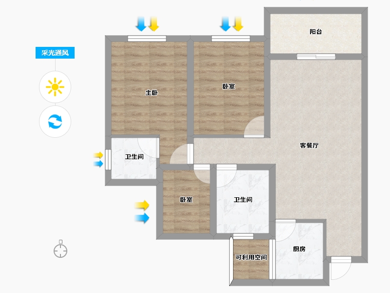 四川省-南充市-锦城中央公园-74.47-户型库-采光通风