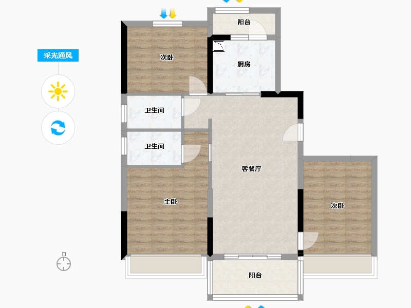 四川省-雅安市-碧桂园·天玺湾-89.96-户型库-采光通风