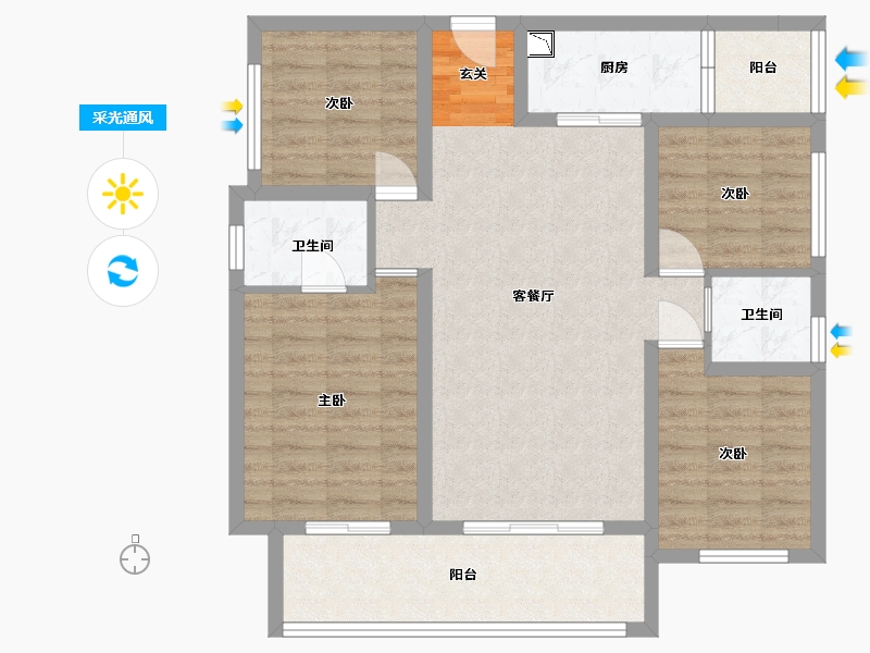 四川省-雅安市-正黄·金域华府-91.96-户型库-采光通风