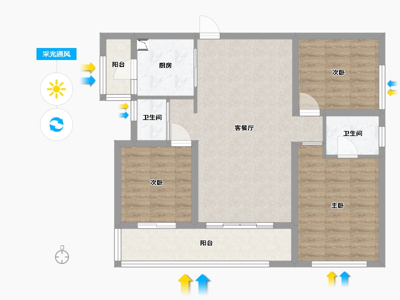 四川省-雅安市-正黄·金域华府-81.85-户型库-采光通风