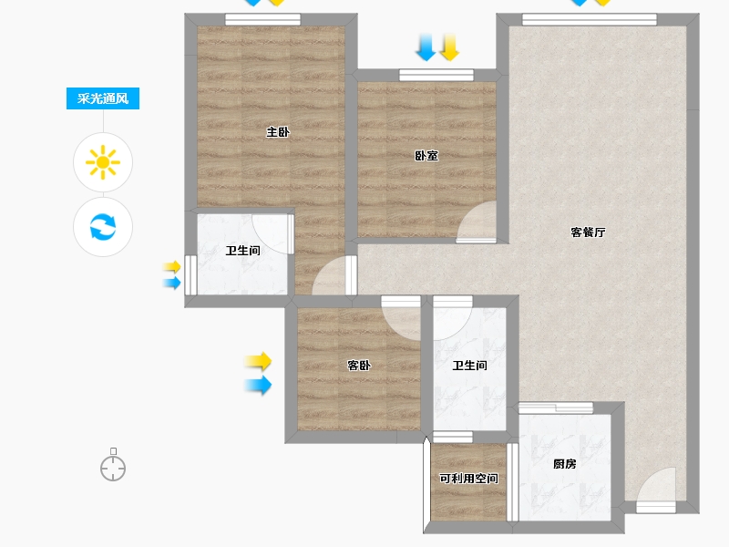 四川省-南充市-锦城中央公园-73.12-户型库-采光通风