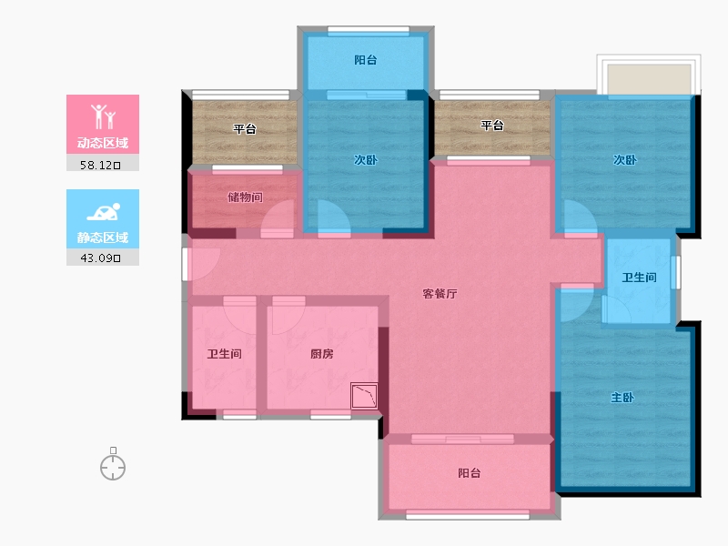 四川省-绵阳市-利奥观澜盛景-95.87-户型库-动静分区