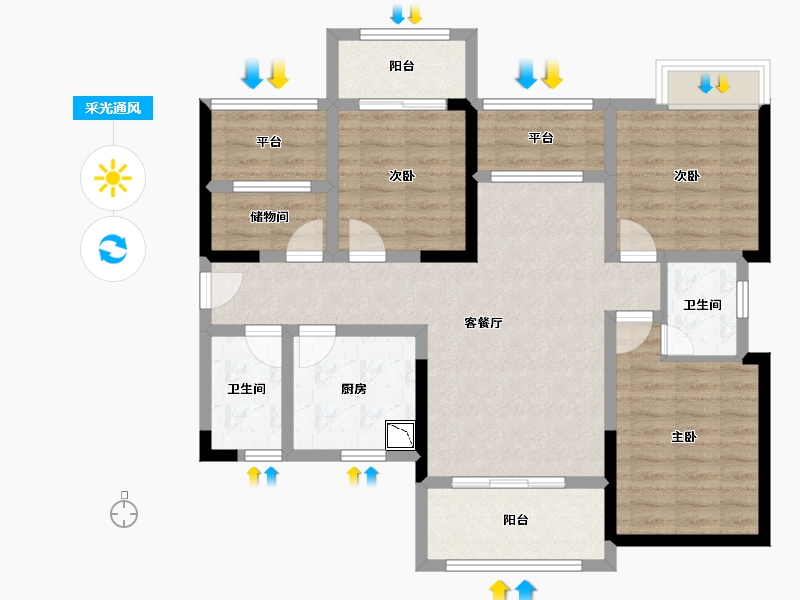 四川省-绵阳市-利奥观澜盛景-95.87-户型库-采光通风