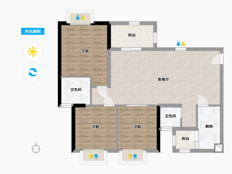 四川省-成都市-润扬观澜鹭岛-85.41-户型库-采光通风