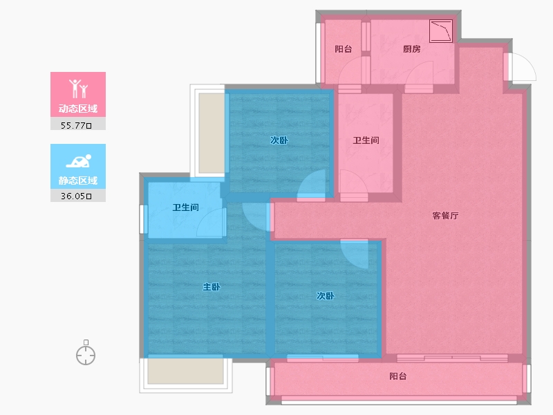 四川省-绵阳市-南城誉峰-80.70-户型库-动静分区