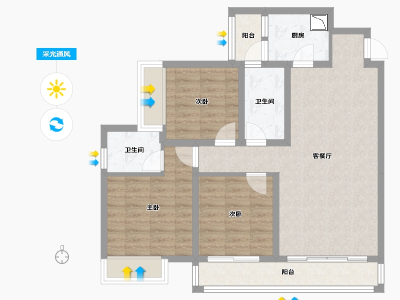 四川省-绵阳市-南城誉峰-80.70-户型库-采光通风