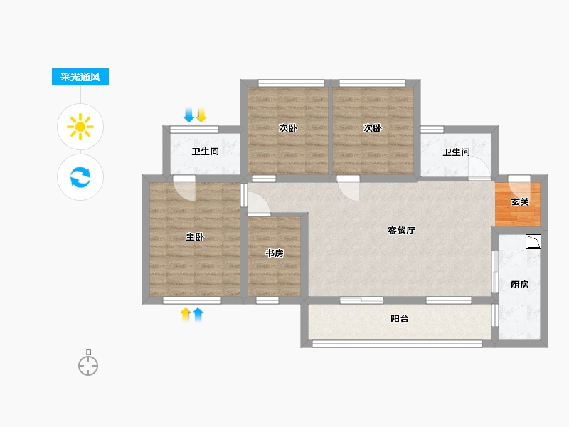 四川省-雅安市-正黄·金域华府-87.45-户型库-采光通风