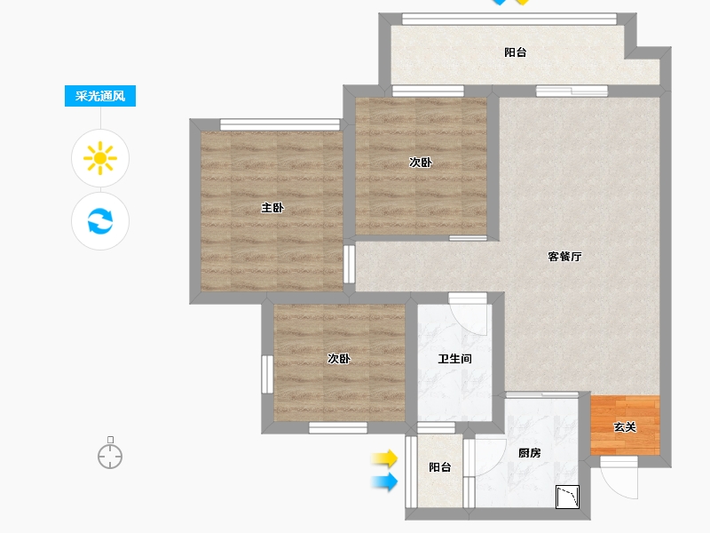 四川省-雅安市-正黄·金域华府-68.18-户型库-采光通风