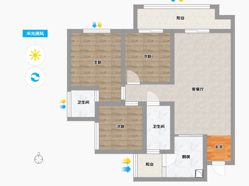 四川省-雅安市-正黄·金域华府-76.16-户型库-采光通风