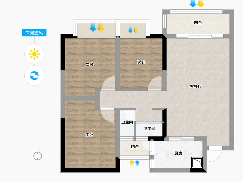 四川省-绵阳市-兴发铂金公馆-68.84-户型库-采光通风