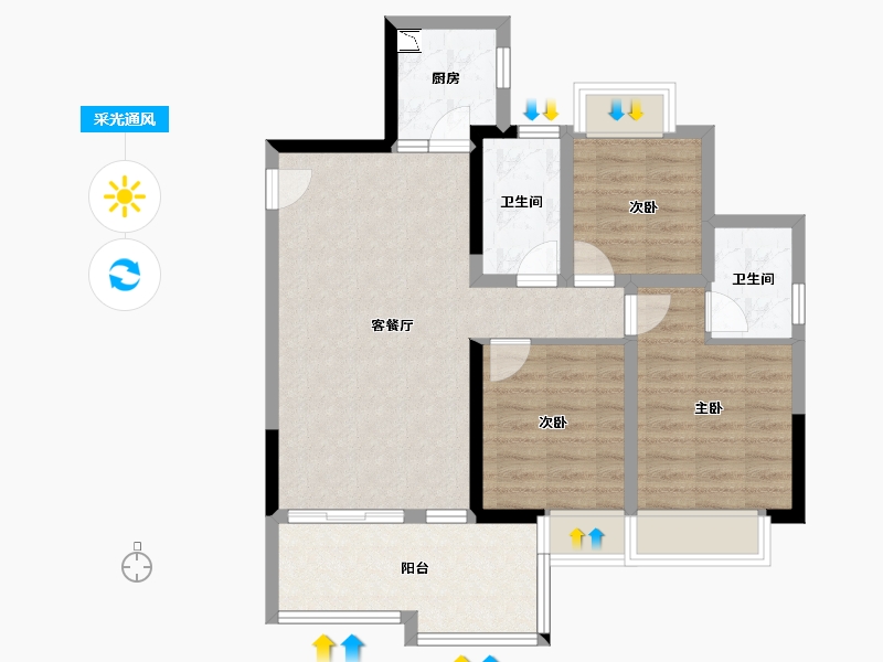 四川省-绵阳市-兴发铂金公馆-78.43-户型库-采光通风