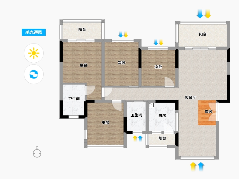 四川省-雅安市-西部网信·江湾城-106.05-户型库-采光通风