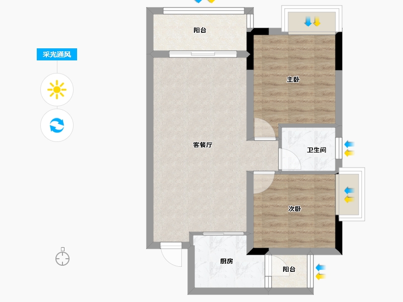 四川省-绵阳市-兴发铂金公馆-58.75-户型库-采光通风