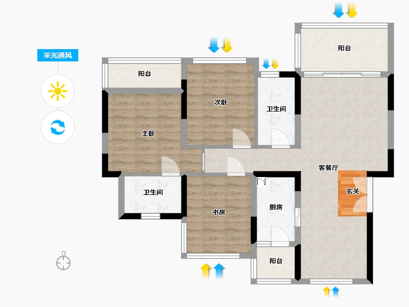 四川省-雅安市-西部网信·江湾城-91.68-户型库-采光通风