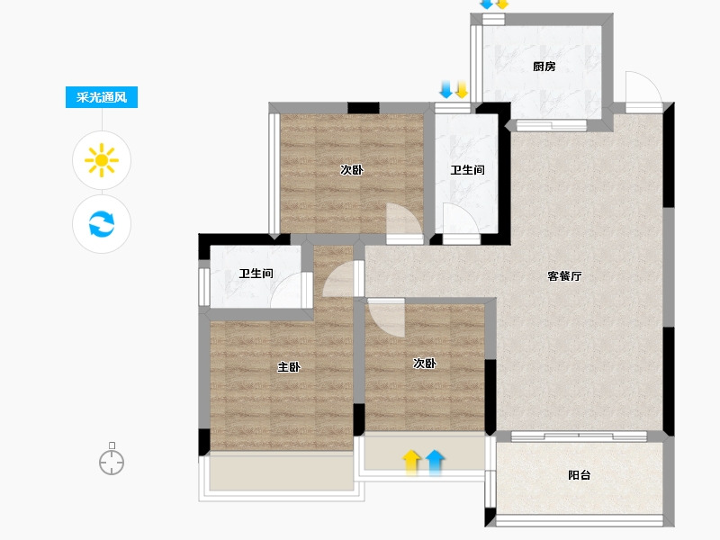 广西壮族自治区-桂林市-鑫屿金河阳光-69.05-户型库-采光通风