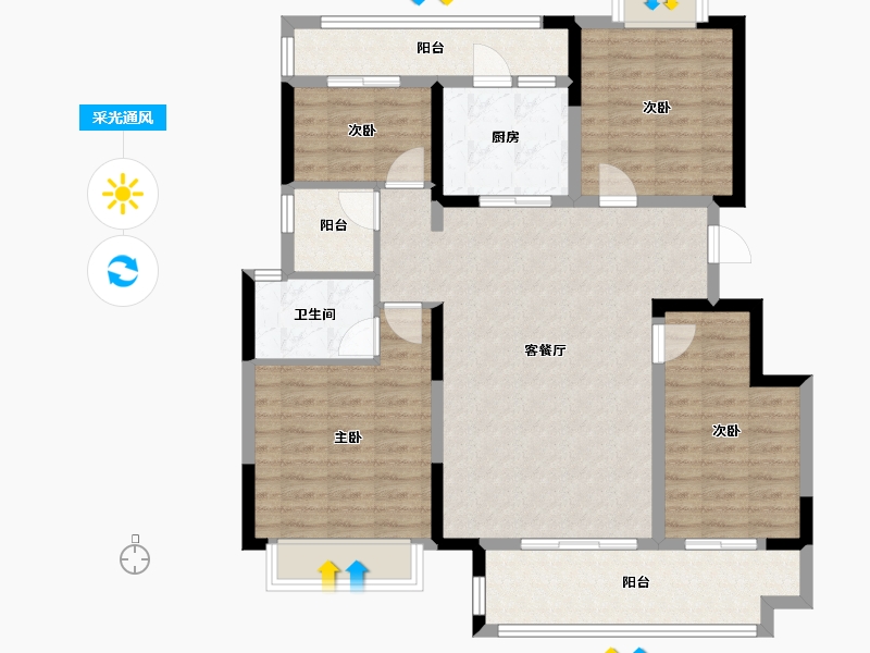 四川省-绵阳市-中梁御府-109.16-户型库-采光通风