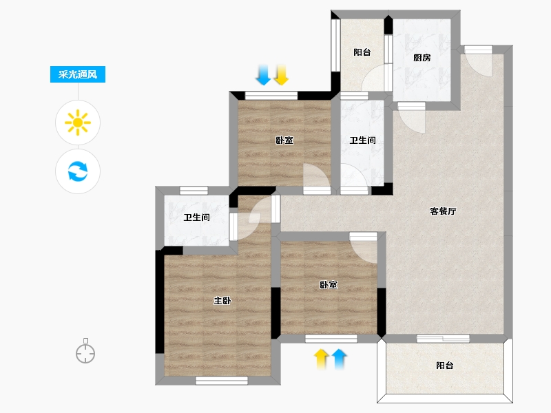 四川省-南充市-鼎仁恒骏府-71.32-户型库-采光通风