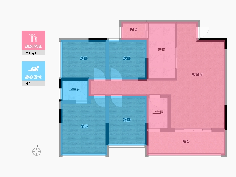 广西壮族自治区-桂林市-鑫屿金河阳光-88.64-户型库-动静分区