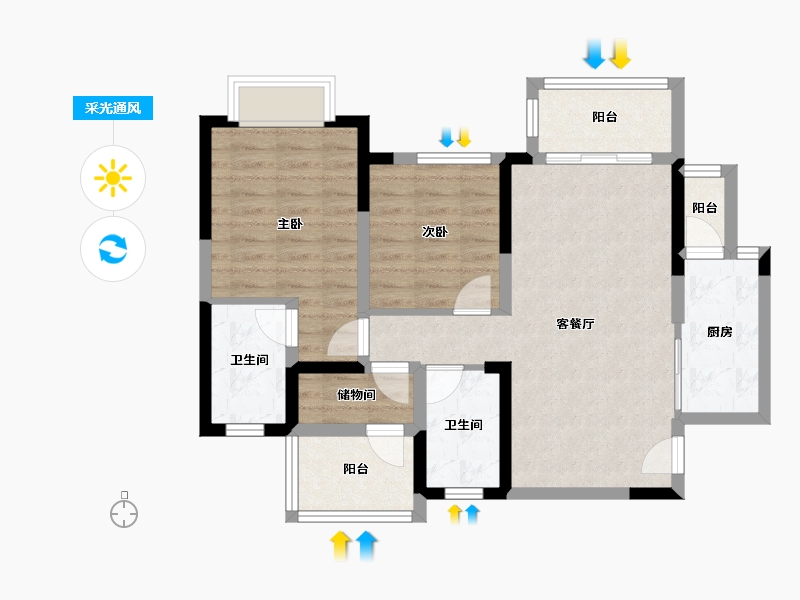 四川省-成都市-世茂城三期-74.78-户型库-采光通风