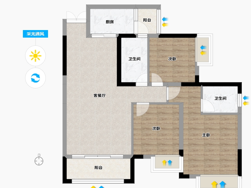 四川省-绵阳市-兴发龙溪谷-82.54-户型库-采光通风