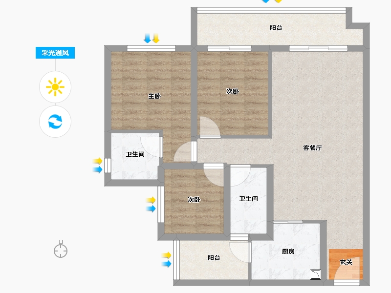 四川省-资阳市-碧桂园柠都府-83.93-户型库-采光通风