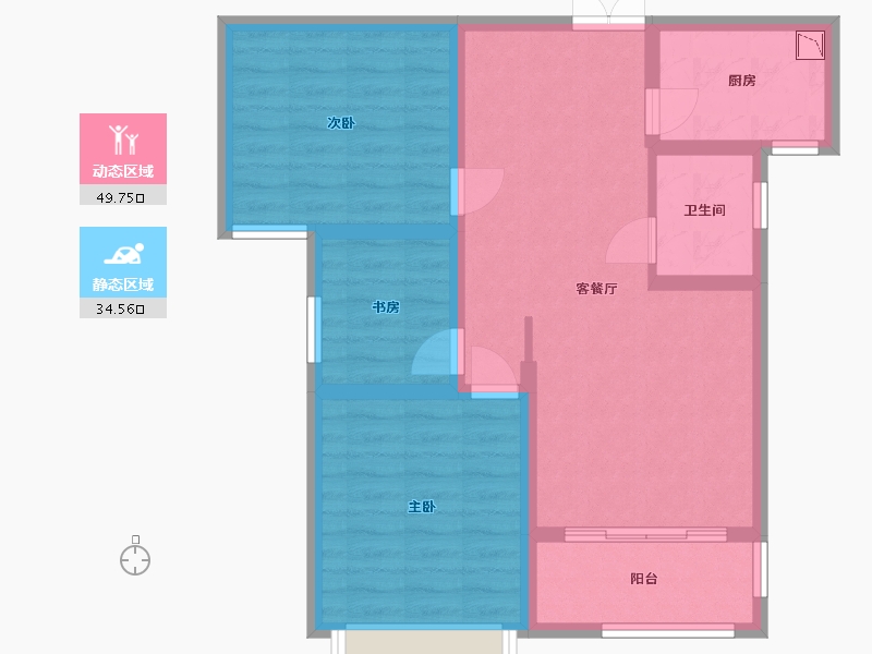 河南省-信阳市-信合湖东春天-74.74-户型库-动静分区