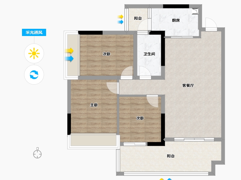 四川省-绵阳市-世纪铂金·明御西城-86.83-户型库-采光通风