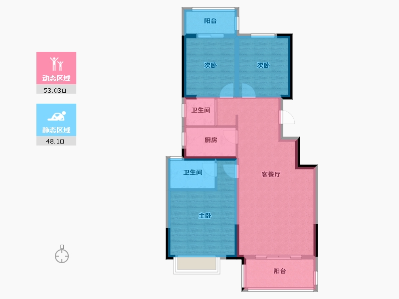 四川省-绵阳市-中梁御府-90.71-户型库-动静分区