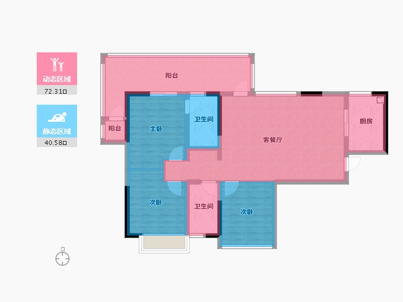 四川省-绵阳市-世纪铂金·明御西城-100.43-户型库-动静分区